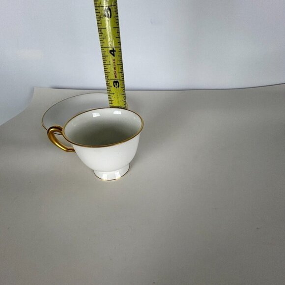 Okura Art White Porcelain Tea Cup and Saucer Set Japan 24K Gold Rims - Picture 13 of 14